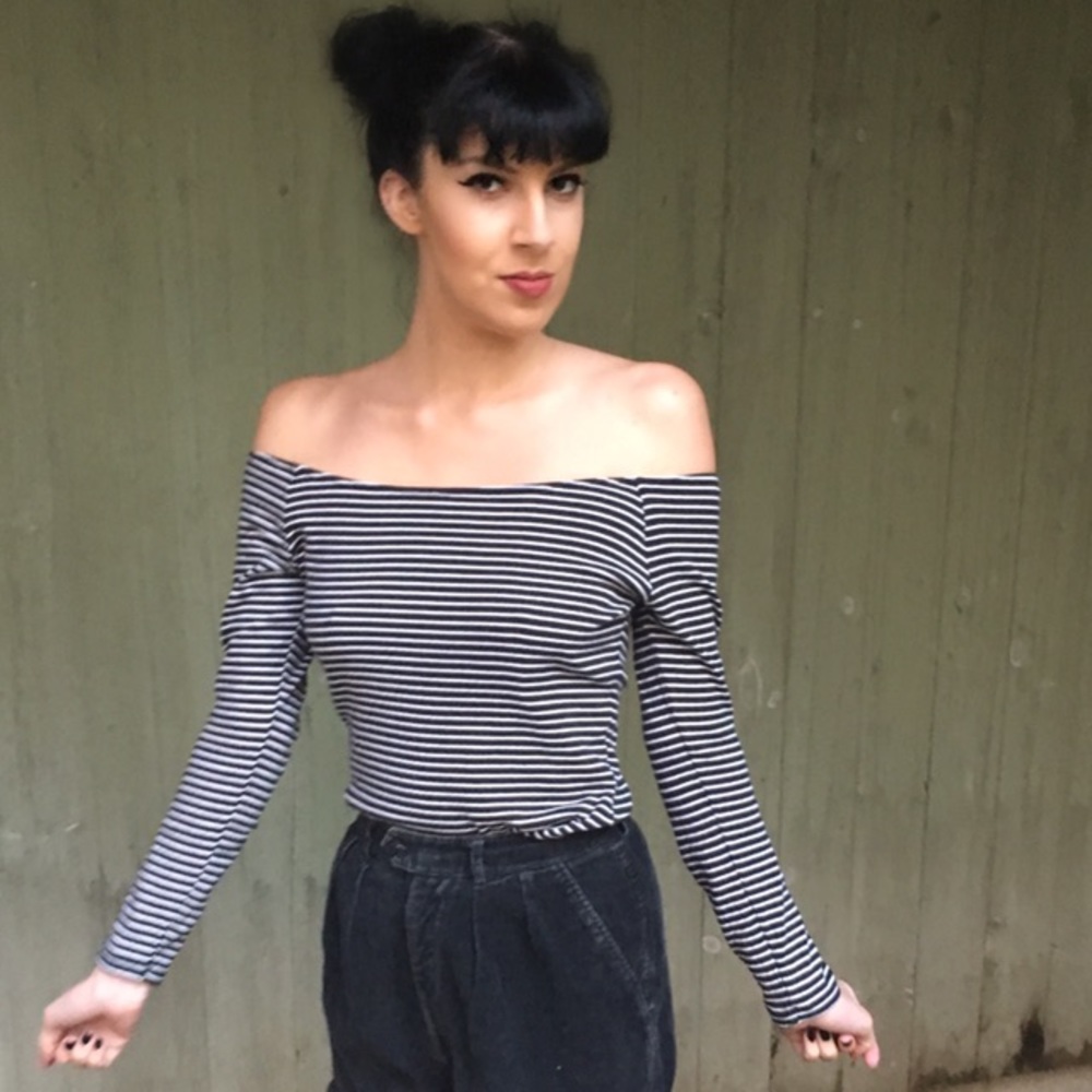 American Apparel Off The Shoulder Striped Top